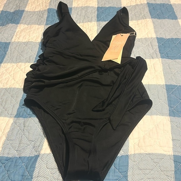 We Are HAH Wrap It Up One Piece Wrap Style Swimsuit Black Secret Pocket - Picture 14 of 16